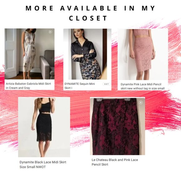 Le Chateau Black and Pink Lace Pencil Skirt - Picture 9 of 9